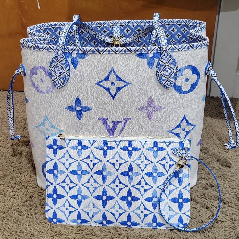 LV Neverfull MM Pochette Watercolor By the Pool Blue (pouchette only for sale)